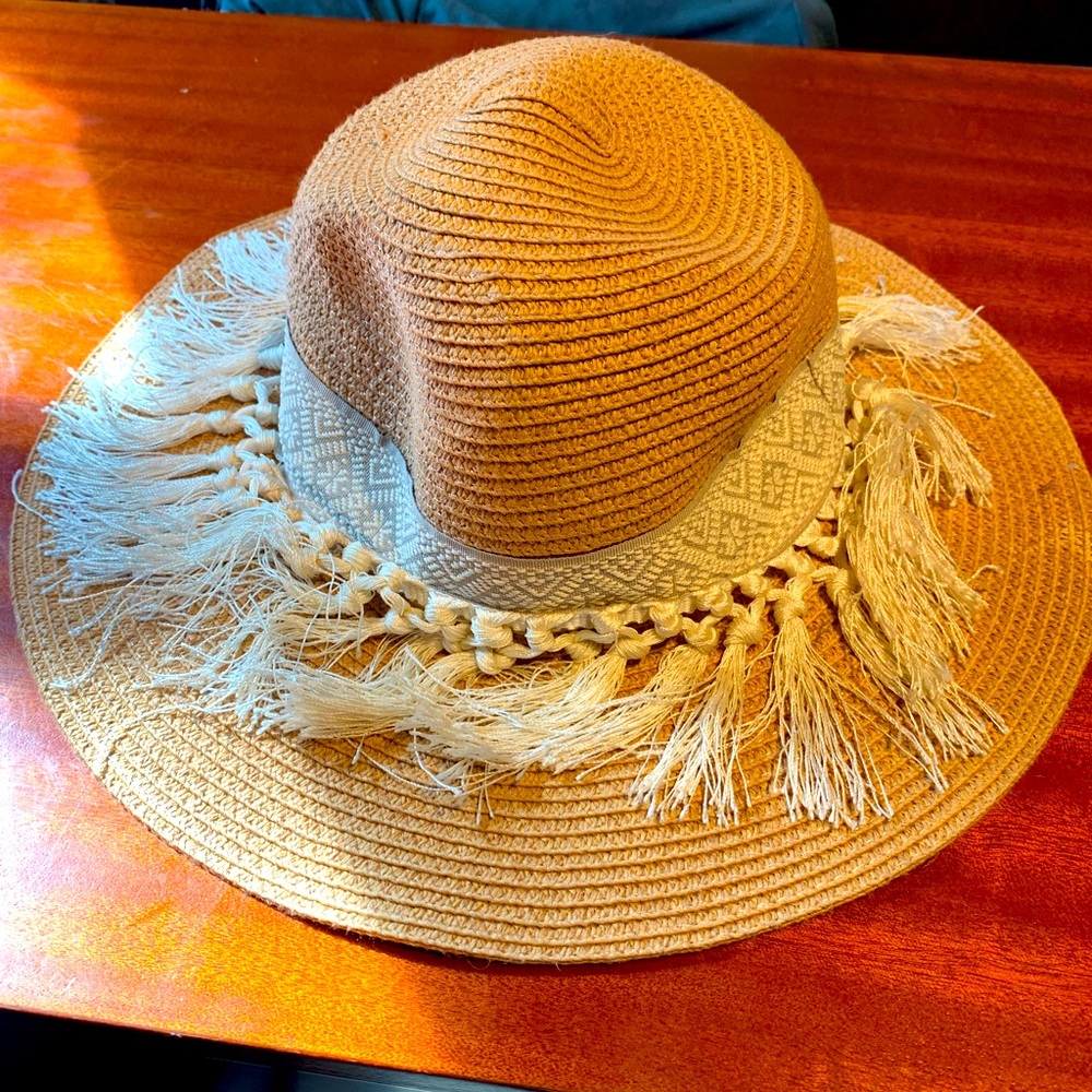 Straw Woven Macrame Embellishment Hat